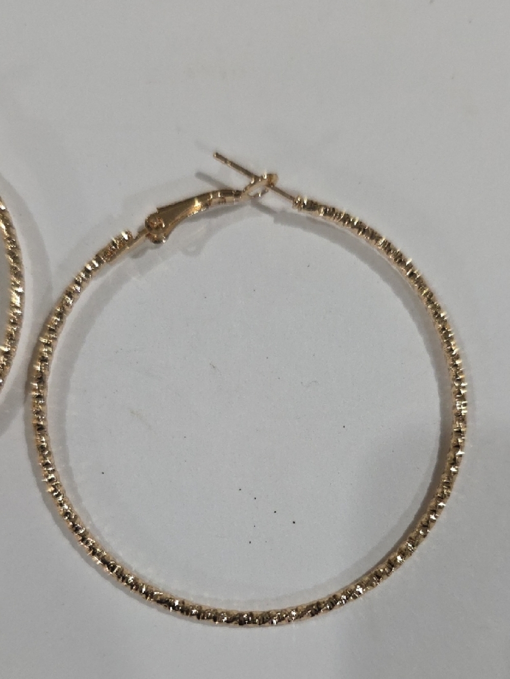 Gold Textured Hoop Earrings – Classic Women’s Statement Fashion Jewelry - 2-inch - Picture 5 of 10